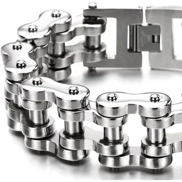 Motorcycle Chain Bike Chain Bracelet of Stainless Steel Silver Color Polished - Picture 3 of 7